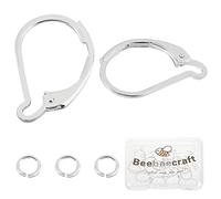 Beebeecraft 20 piezas de Cierre de Palanca para Pendientes 925 ganchos para Pendientes Chapados En Plata de Ley 15.5x10mm Clip de Alambre para Oreja Conector con 20 piezas Anillos Abiertos