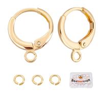 Beebeecraft 20 unids/caja pendientes redondos ganchos chapados en oro de 18 quilates leverback pendientes de aro con anillo 15x11.5 mm hilos para orejas francesas con 20pcs anillo de salto DIY
