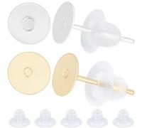 Beebeecraft 200 piezas de 6mm Postes Planos de Pendientes, Acero Inoxidable Chapado En Oro de 24 quilates Earring Posts Pad con 200pz tuercas de Plástico para Pendientes Bricolaje Artesanía