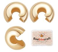 Beebeecraft 200 unids/Caja Cubiertas de Cuentas de Crimpado de Latón Chapado En Oro de 18K, Cuentas de Crimpado Abiertas Semiredondas, Cubiertas de Nudos, Tapas de 5mm para Fabricación de Joyería DIY