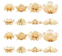 Beebeecraft 24 unids/Caja 4 Tapas de Cuentas de Estilo Tapas de Cuentas de Flores de Latón Chapadas En Oro de 18K para Pulsera Collar Pendientes Suministros de Fabricación de Joyas