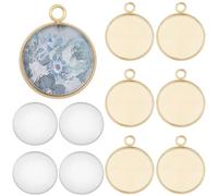 Beebeecraft 25 bandeja Colgante con Bisel En Blanco con 25 cabujones Redondos de Vidrio Transparente Chapados En Oro de 24 quilates Y 304 bases de Cabujón de Acero Inoxidable para Hacer Joyas