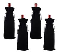 Beebeecraft 4 bolsas de vino de terciopelo con cordón, bolsas de regalo de vino champán, bolsas negras reutilizables para envolver botellas de 14.8 x 6 pulgadas para cumpleaños, cena, boda, fiesta