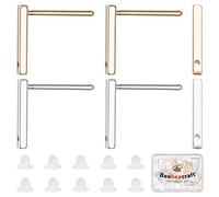 Beebeecraft 40 Uds 2 Colores Arete de Tuerca con Lazo 18K Oro Y Platino Plateado Postes de Aretes Rectangulares con Tuerca de Oreja para DIY Pendientes Fabricación de Joyas