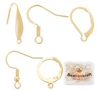 Beebeecraft 5 Estilos 50 Piezas Juego de Ganchos para Pendientes Latón Chapado En Oro de 24 Quilates Y Acero Inoxidable Fornituras para Pendientes con Cierre de Palanca para Pendientes Fabricación