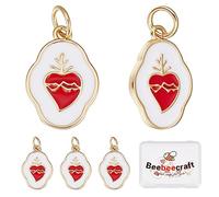 Beebeecraft 6 Abalorios de Corazón Esmaltados de Latón Chapado En Oro de 18 Quilates Ovalados Irregulares con Colgante de Corazón Sagrado con Anillos de Salto para Collar