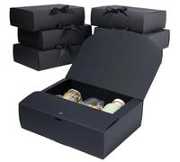Beebeecraft 6 caja de Regalo con Tapa para Regalos Rectangular Plegable de 12x10x3cm con Cinta Ideal para Bodas Cumpleaños Y Propuestas de Dama de Honor (Negra)