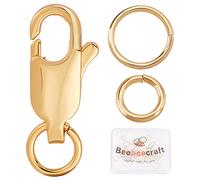 Beebeecraft 6 Uds Joyería Chapada En Oro de 18K Cierre de Langosta Cierres de Pinza de Langosta de 0.6x0.24 pulgadas con 12pz Anillo de Salto Abierto para Collar de Pulseras