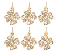 Beebeecraft 6 unids/Caja Trébol de Cuatro Hojas Encantos 18K Chapado En Oro Latón Buena Suerte Colgante Cubic Zirconia St. Abalorio de Trébol del Día de San Patricio para Collar