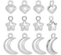 Beebeecraft 60 mini Dije de Luna Y Estrella (3 estilos Corazón) de Acero Inoxidable para Hacer Joyas Manualidades Pendientes Pulseras Collares Y Llaveros