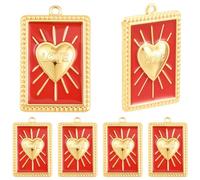 Beebeecraft 8 Pieza de Dijes de Corazón Dorados para Hacer Joyas Dije Rectangular con Forma de Corazón Esmalte Rojo Chapado En Oro de 18 Quilates para Collar Manualidades Y San Valentín
