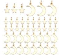Beebeecraft 80 Pieza de 2 Estilos de Dijes de Estrella Dorada de Acero Inoxidable Chapados En Oro de 24 Quilates Colgantes de Luna con Pentagrama Y Anillas para Hacer Joyas Collares Pulseras