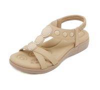 Beeblily Sandalias planas para mujer con diamantes de imitación, plantilla suave, puntera abierta, cómodas, correa elástica al tobillo, zapatos para caminar, 5012f Apricot, 39 EU