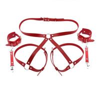 BEeby Chaleco de Cuero de la PU Suave de la Mujer Liguero Cinturón Puños y Muslo Correas - Adecuado para Juegos de rol,Fiestas de lencería- Rojo