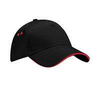 Beechfield - Gorra/Visera 5 paneles Unisex deportiva Modelo Ultimate sandwich - Verano/Piscina - 100% algodón. (Talla Única/Negro/Rojo)