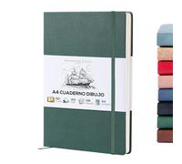 BEECHMORE BOOKS Cuaderno de bocetos A4 (21 x 29,7 cm) - 156 páginas, 160 g/m² | Tapa dura piel vegana, apertura plana, bloc en blanco, caja de regalo, hojas perforadas, bloc de dibujo profesional