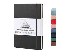 BEECHMORE BOOKS Cuaderno de bocetos A4 (21 x 29,7 cm) - 156 páginas, 160 g/m² | Tapa dura piel vegana, apertura plana, bloc en blanco, caja de regalo, hojas perforadas, bloc de dibujo profesional