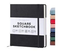 BEECHMORE BOOKS Cuaderno de bocetos cuadrado (20,3 x 20,3 cm) - 156 páginas, 160 g/m² | Tapa dura piel vegana, apertura plana, hojas perforadas, caja de regalo, bloc de dibujo profesional