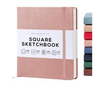 BEECHMORE BOOKS Cuaderno de bocetos cuadrado (20,3 x 20,3 cm) - 156 páginas, 160 g/m² | Tapa dura piel vegana, apertura plana, hojas perforadas, caja de regalo, bloc de dibujo profesional