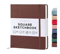 BEECHMORE BOOKS Cuaderno de bocetos cuadrado (20,3 x 20,3 cm) - 156 páginas, 160 g/m² | Tapa dura piel vegana, apertura plana, hojas perforadas, caja de regalo, bloc de dibujo profesional