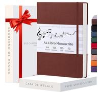 Beechmore Books Cuaderno de música A4 (21,6 x 29 cm) - 156 páginas, 120 g/m² | Tapa dura piel vegana, hojas con pentagrama perforadas, apertura plana, caja de regalo para músicos
