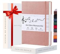 Beechmore Books Cuaderno de música A4 (21,6 x 29 cm) - 156 páginas, 120 g/m² | Tapa dura piel vegana, hojas con pentagrama perforadas, apertura plana, caja de regalo para músicos