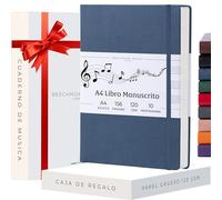 Beechmore Books Cuaderno de música A4 (21,6 x 29 cm) - 156 páginas, 120 g/m² | Tapa dura piel vegana, hojas con pentagrama perforadas, apertura plana, caja de regalo para músicos