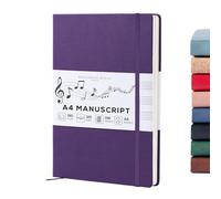 Beechmore Books Cuaderno de música A4 (21,6 x 29 cm) - 156 páginas, 120 g/m² | Tapa dura piel vegana, hojas con pentagrama perforadas, apertura plana, caja de regalo para músicos