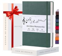 Beechmore Books Cuaderno de música A4 (21,6 x 29 cm) - 156 páginas, 120 g/m² | Tapa dura piel vegana, hojas con pentagrama perforadas, apertura plana, caja de regalo para músicos