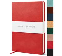 BEEcHMORE BOOKS Cuaderno rayado - Tama o regular, diario de tapa dura premium rojo con cuero vegano, papel rayado crema grueso de 120 g/m , caja