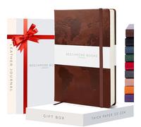 Beechmore Books Planificador de Viajes - A5, Marrón I Tapa Dura Cuero Vegano, Papel Grueso 120gsm Rayado, Listas y 8 Secciones para Viajes, Caja de Regalo, para Año Sabático, Luna de Miel y Vacaciones