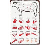 Beef Cut Guide Tin Sign Cooking Diagram Retro Metal Art 8 X 12 in