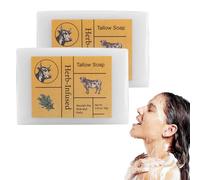 Beef Tallow Soap Bar, 100% Grass Fed Tallow Handmade Soap Bar, Herb-Infused Tallow Soap for Nourish the Face and Body, Cleans, Moisturizes, Soothes, and Hydrates (2 PCS)