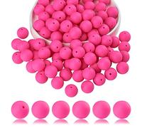 BEEFLYING 100 Pieza de Cuentas de Silicona Redondas de Goma de 15 mm Cuentas Espaciadoras Sueltas para Suministros de Bricolaje Joyería Fabricación de Llaveros (Rosa)