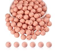 BEEFLYING 100 Pieza de Cuentas de Silicona Redondas de Goma de 15 mm Cuentas Espaciadoras Sueltas para Suministros de Bricolaje Joyería Fabricación de Llaveros (Rosa Carne)