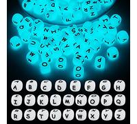 BEEFLYING 104 Piezas Cubo Luminoso Cuentas de Silicona Letra Cuadrado Dado Alfabeto Cuentas con 2mm Agujero Espaciador Cuentas de Letras Sueltas para Pulsera Collar Fabricación de Joyas