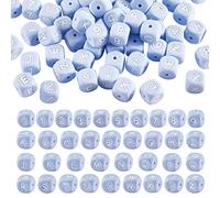 BEEFLYING 108 Piezas Cubo Azul Cuentas de Silicona Letra Número Cuadrado Dado Alfabeto Cuentas con 2mm Agujero Espaciador Cuentas de Letras Sueltas para Pulsera Collar Fabricación de Joyas