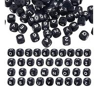 BEEFLYING 108 Piezas Cubo Negro Cuentas de Silicona Letra Número Cuadrado Dado Alfabeto Cuentas con 2mm Agujero Espaciador Letras Sueltas Cuentas para Pulsera Collar Fabricación de Joyas
