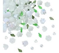 BEEFLYING 180 cuentas de flores de vidrio mezcladas, dijes de cuentas de hojas acrílicas, perlas acrílicas, cuentas espaciadoras sueltas para hacer joyas, pulseras, aretes y manualidades, bricolaje