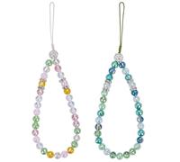 BEEFLYING 2 piezas de cuentas de cristal para teléfono celular, correas de abalorios, cuentas de vidrio brillantes, cadena de cordón para mano y muñeca para mujer, rosa y verde