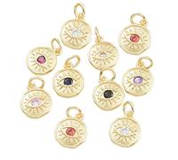 BEEFLYING 20 pieza Colgantes de ojo turco de latón para hacer joyas, colgantes de circonita cúbica con anilla para collar o pulsera DIY