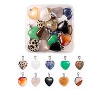 BEEFLYING - 20 piezas con encanto de piedras preciosas y corazón natural con colgante de curación, chakra, cristal y piedras preciosas para joyas, collar y pulsera de fabricación