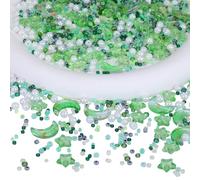 BEEFLYING 2200 Cuentas de Semilla de Cristal, Perlas Acrílicas, Colgantes de Estrella de Luna, Cuentas Espaciadoras para Hacer Joyas (Verde Lima)