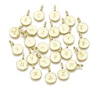 BEEFLYING 26 Uds Encantos redondos planos del alfabeto de la letra del oro Colgante de aleación chapada en oro, para hacer joyas, suministros de manualidades