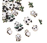 BEEFLYING 32 Pieza Panda Aleación Esmalte Encantos Metal Animal Bambú Palo Colgantes Chapado En Oro Colgante Suerte Encantos para Joyería Fabricación Manualidades Suministros
