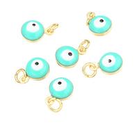 BEEFLYING 50 piezas de abalorios de mal de ojo esmaltados, abalorios de mal de ojo chapados en oro de 18 quilates para hacer pulseras de bricolaje, turquesa
