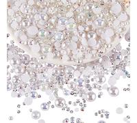 BEEFLYING 60g Cabujón de perla semiredonda con reverso plano mixto y diamantes de imitación de resina para arte de uñas y manualidades Diy, cuentas semiredondas de 3 mm a 10 mm (blanco)