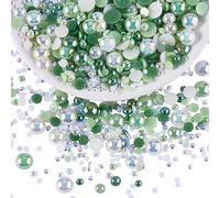 BEEFLYING 60g Cabujón de Perla semiredonda con Reverso Plano Mixto y Diamantes de imitación de Resina para Arte de uñas y Manualidades DIY, Cuentas semiredondas de 3 mm-10 mm (Verde)