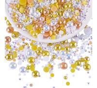 BEEFLYING 60g Cabujón de Perla semiredonda con Reverso Plano Mixto y Diamantes de imitación de Resina para Arte de uñas y Manualidades DIY, Cuentas semiredondas de 3 mm-10 mm (Amarillo Blanco)