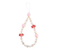 BEEFLYING Correa de muñeca con cuentas para teléfono, color blanco y rosa, con diseño de lirio de los valles y mariposas, ideal para bolso y llavero.